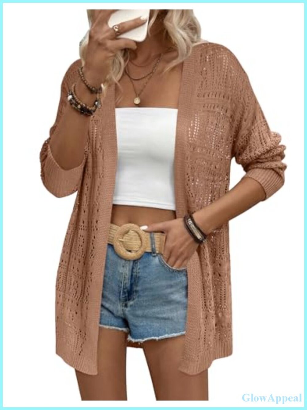 Crochet Cardigan Sweater Long Sleeve Boho Kimono Duster Lightweight Women Open